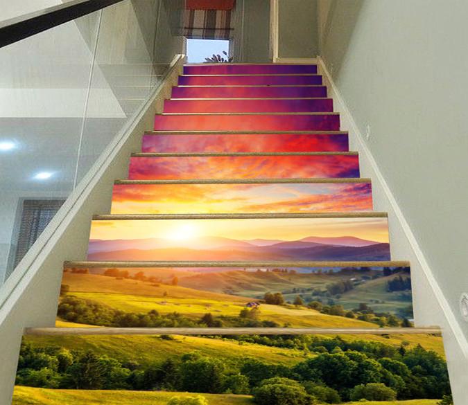 3D Mountains Sunset 603 Stair Risers Wallpaper AJ Wallpaper 