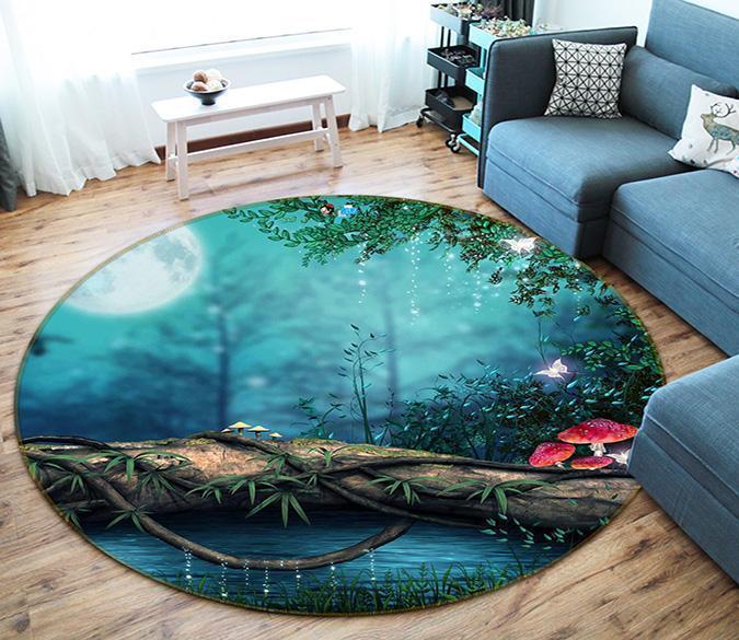 3D Magic Forest Night 31 Round Non Slip Rug Mat Mat AJ Creativity Home 
