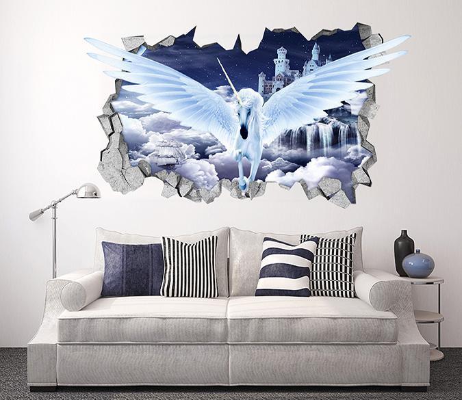 3D Sky Flying Unicorn 95 Broken Wall Murals Wallpaper AJ Wallpaper 