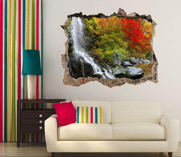 3D Mountain Color Trees Waterfall 398 Broken Wall Murals Wallpaper AJ Wallpaper 