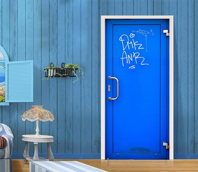 3D Blue Gate Graffiti Door Mural Wallpaper AJ Wallpaper 