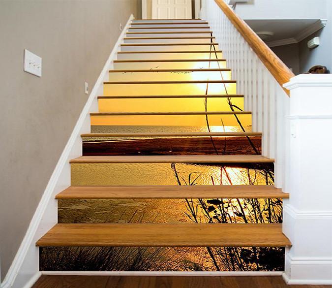 3D Sea Sunset Flying Seagulls 1501 Stair Risers Wallpaper AJ Wallpaper 