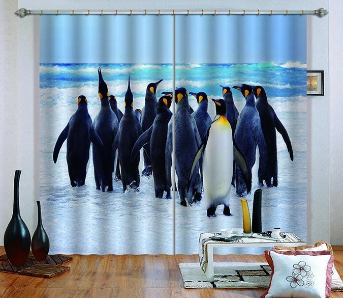 3D Seaside Penguins 796 Curtains Drapes Wallpaper AJ Wallpaper 
