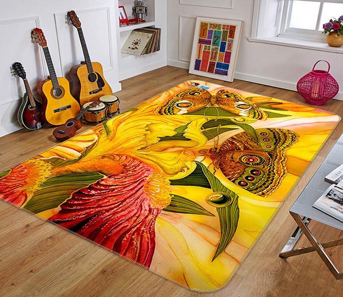3D Color Flowers Butterflies 221 Non Slip Rug Mat Mat AJ Creativity Home 