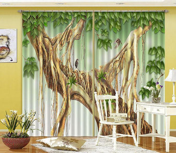 3D Tree Roots Birds Curtains Drapes Wallpaper AJ Wallpaper 
