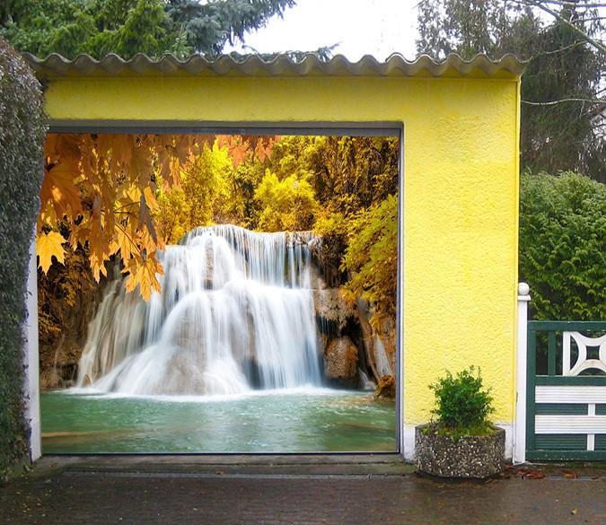 3D Waterfall Yellow Trees 125 Garage Door Mural Wallpaper AJ Wallpaper 