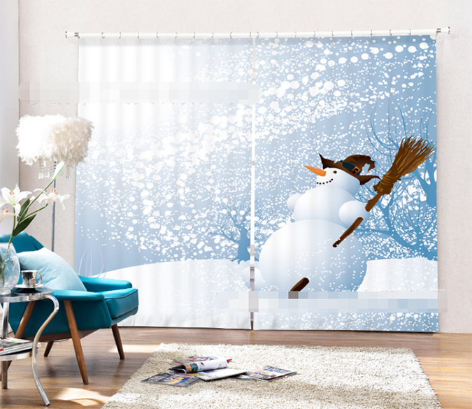 3D Sweeping Snowman 2045 Curtains Drapes Wallpaper AJ Wallpaper 