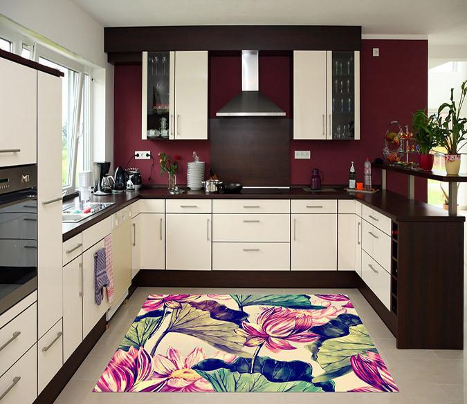 3D Painting Lotus 046 Kitchen Mat Floor Mural Wallpaper AJ Wallpaper 