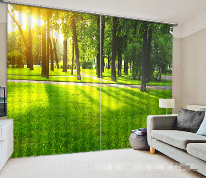 3D Green Lawn Trees 1351 Curtains Drapes Wallpaper AJ Wallpaper 