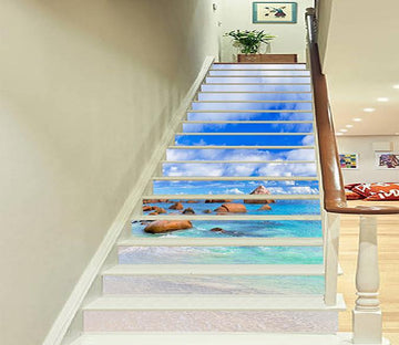 3D Blue Sea Stones 937 Stair Risers Wallpaper AJ Wallpaper 
