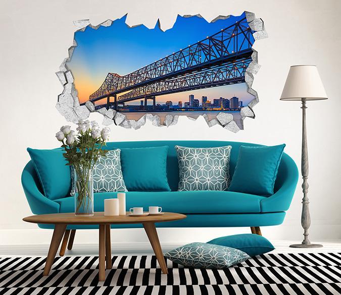 3D City Long Bridges 378 Broken Wall Murals Wallpaper AJ Wallpaper 