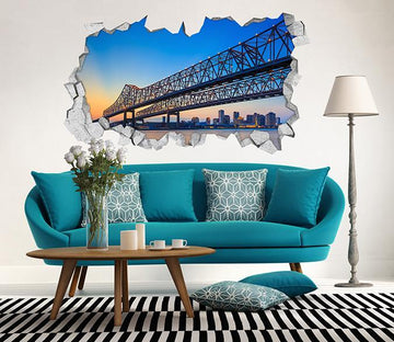 3D City Long Bridges 378 Broken Wall Murals Wallpaper AJ Wallpaper 