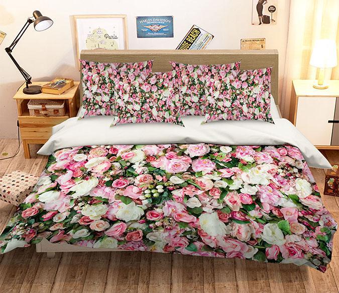 3D Pink Flowers Wall 179 Bed Pillowcases Quilt Wallpaper AJ Wallpaper 