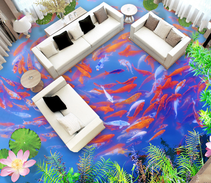 3D Bright Fish Pond Floor Mural Wallpaper AJ Wallpaper 2 