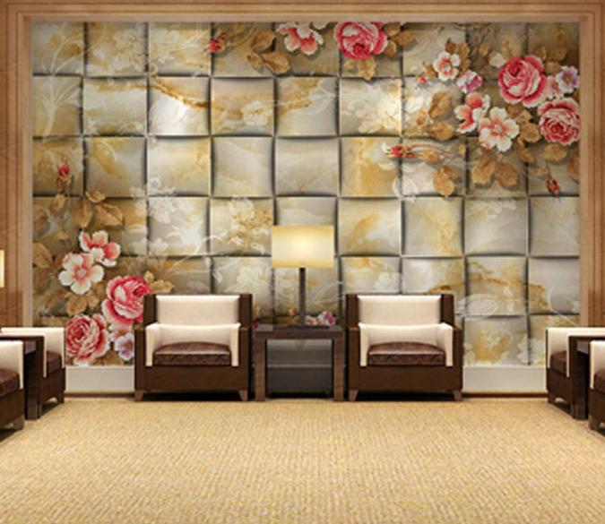 3D Slate Flowers 027 Wallpaper AJ Wallpaper 