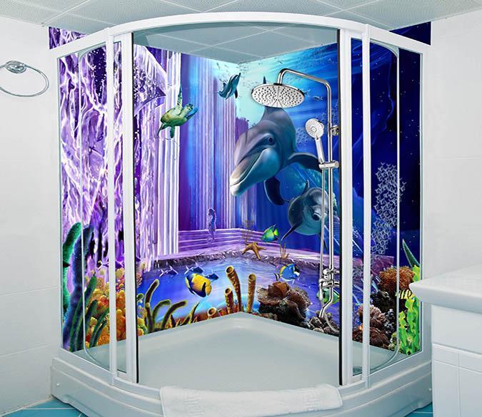 3D Seabed Dolphin Palace 5 Bathroom Wallpaper Wallpaper AJ Wallpaper 