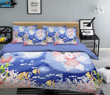 3D Ocean Kid And Cat 240 Bed Pillowcases Quilt Wallpaper AJ Wallpaper 