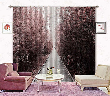 3D Pink Trees Wooden Road 406 Curtains Drapes Wallpaper AJ Wallpaper 