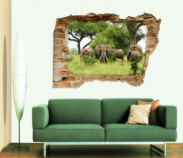 3D Trees Elephants 102 Broken Wall Murals Wallpaper AJ Wallpaper 