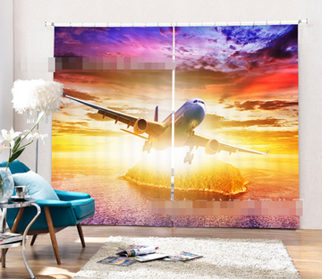 3D Sea Island Aircraft 2171 Curtains Drapes Wallpaper AJ Wallpaper 