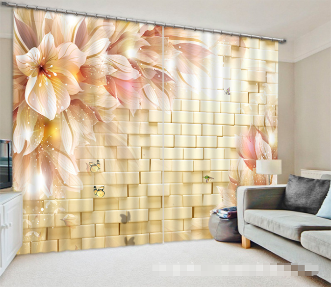 3D Bricks And Flowers 1282 Curtains Drapes Wallpaper AJ Wallpaper 