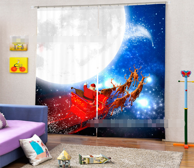 3D Bright Moon And Santa Claus 2019 Curtains Drapes Wallpaper AJ Wallpaper 