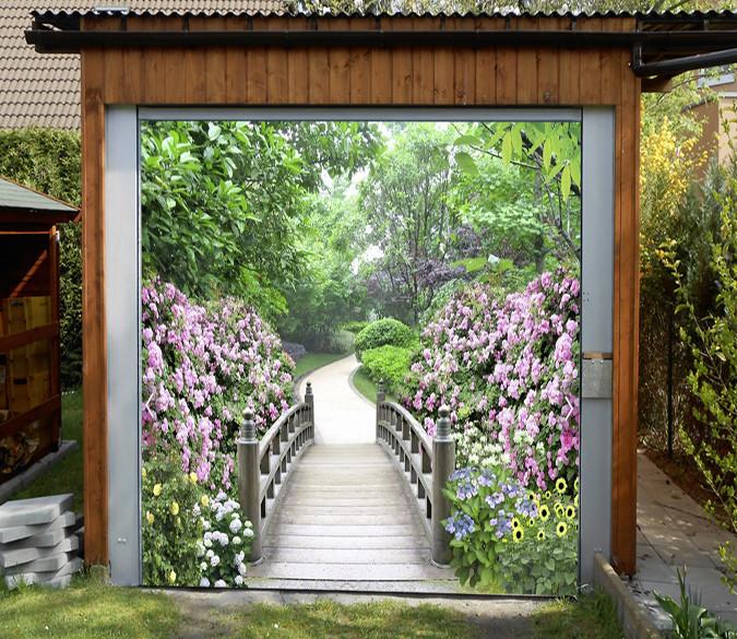 3D Wood Bridge Flowers 318 Garage Door Mural Wallpaper AJ Wallpaper 