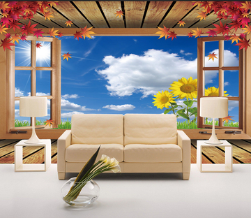 Wood Window And Sunflowers Wallpaper AJ Wallpaper 