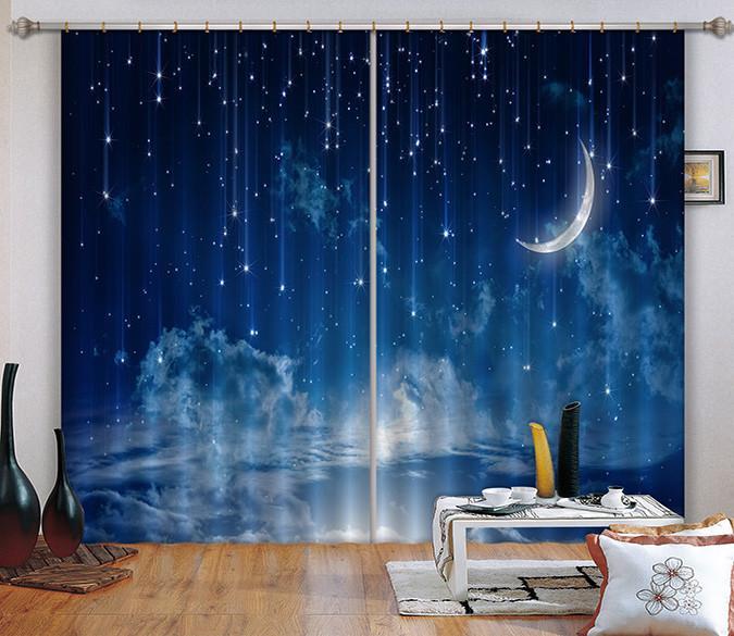3D Blue Stars Sky 445 Beach Curtains Drapes Wallpaper AJ Wallpaper 