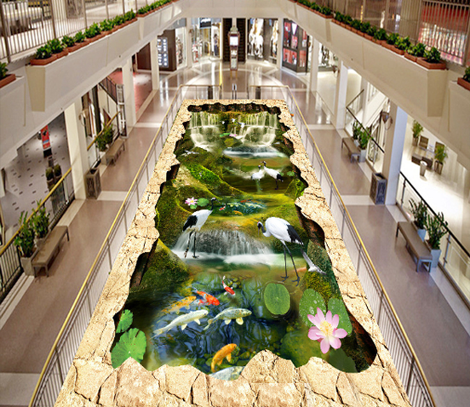 3D Cranes Floor Mural Wallpaper AJ Wallpaper 2 