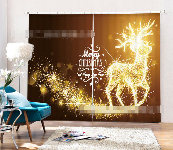 3D Shining Christmas Deer 2058 Curtains Drapes Wallpaper AJ Wallpaper 