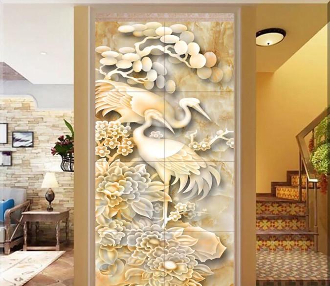 Simple Orange Crane Flowers Porch Aisle Wallpaper AJ Wallpaper 1 