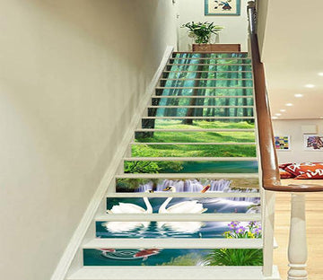 3D Forest River Swans 1493 Stair Risers Wallpaper AJ Wallpaper 