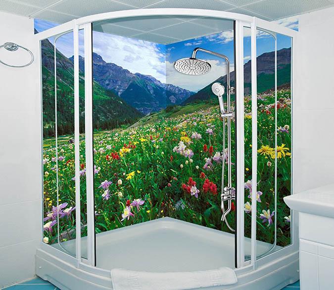3D Mountain Slope Flowers 35 Bathroom Wallpaper Wallpaper AJ Wallpaper 