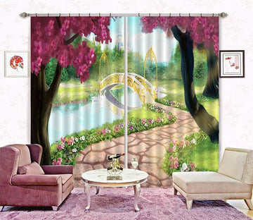 3D Pretty River Bridge 281 Curtains Drapes Wallpaper AJ Wallpaper 