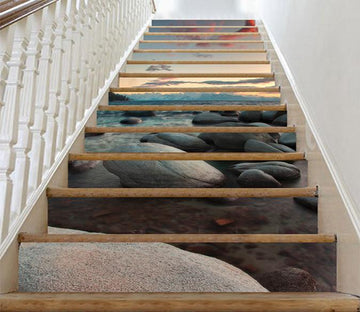 3D Lake Stones Sunset 703 Stair Risers Wallpaper AJ Wallpaper 
