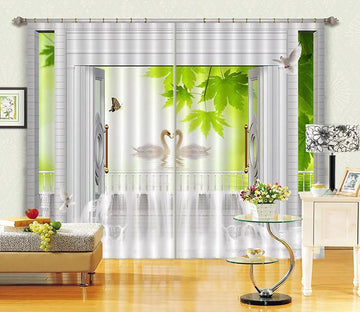 3D Door Lake Swans 457 Curtains Drapes Wallpaper AJ Wallpaper 
