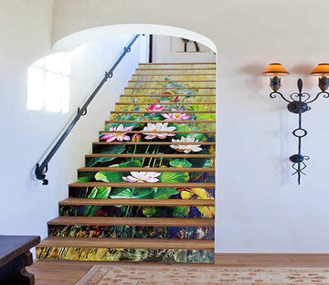 3D Lotus Flowers Painting 1551 Stair Risers Wallpaper AJ Wallpaper 