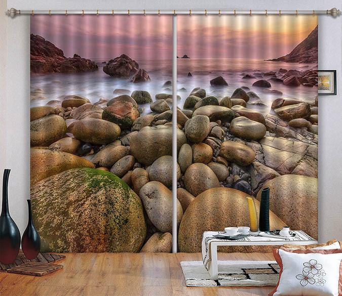 3D Misty Sea Stones 125 Curtains Drapes Wallpaper AJ Wallpaper 