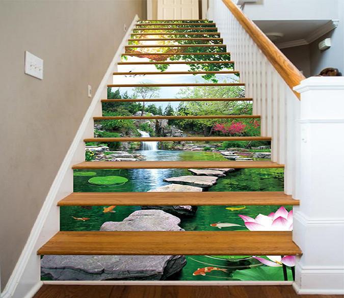 3D Lake Stones Road 1601 Stair Risers Wallpaper AJ Wallpaper 