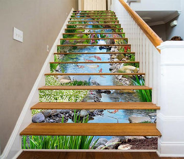 3D Creek Carps Flowers 1431 Stair Risers Wallpaper AJ Wallpaper 