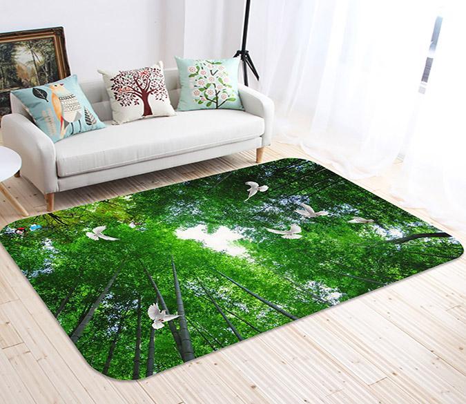 3D Bamboo Forest Flying Birds 21 Non Slip Rug Mat Mat AJ Creativity Home 