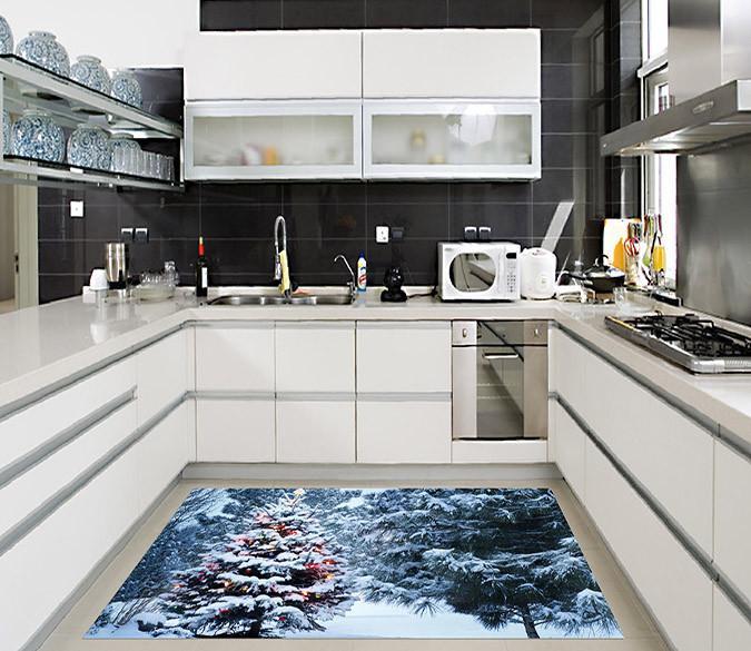 3D Snow Forest Christmas Tree 630 Kitchen Mat Floor Mural Wallpaper AJ Wallpaper 