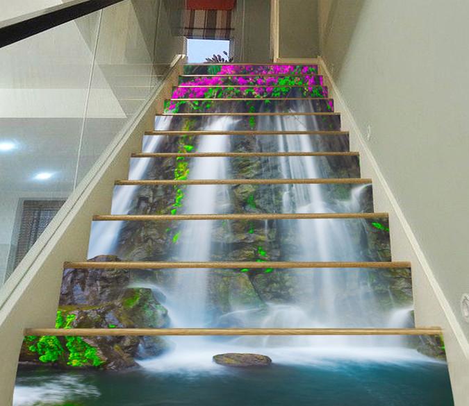 3D Waterfall And Flowers 84 Stair Risers Wallpaper AJ Wallpaper 