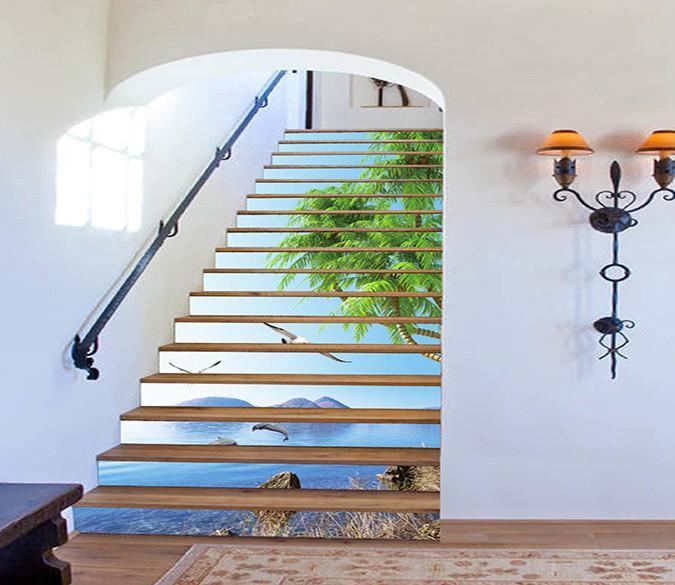 3D Sea Seagulls Dolphins 1419 Stair Risers Wallpaper AJ Wallpaper 