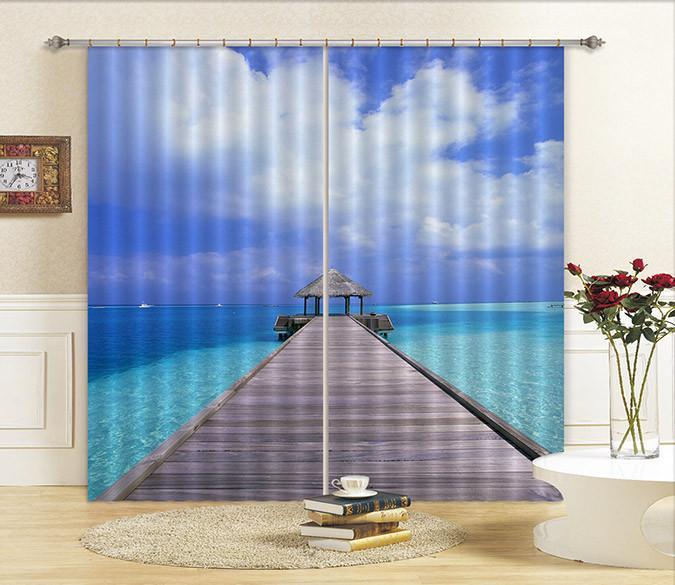 3D Sea Bridge Pavilion 232 Curtains Drapes Wallpaper AJ Wallpaper 