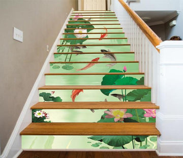 3D Lotus Pond Fishes 1311 Stair Risers Wallpaper AJ Wallpaper 