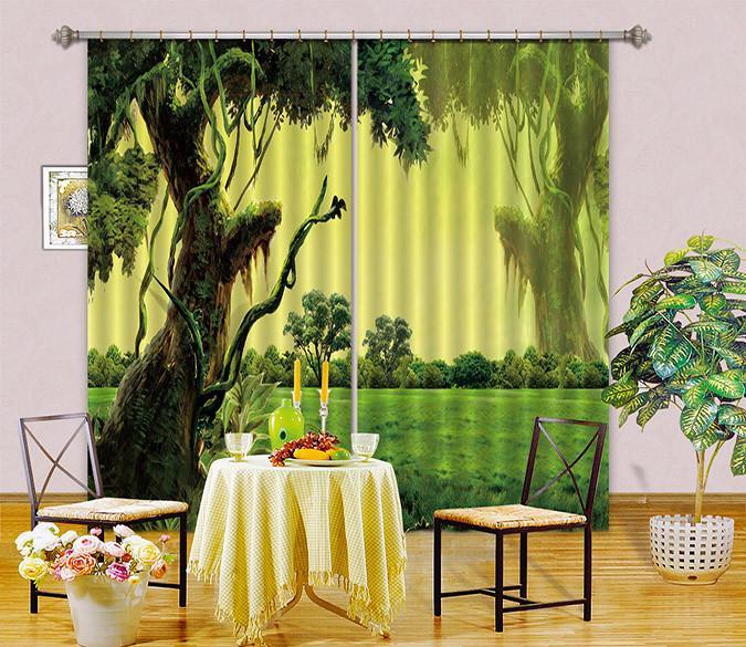3D Green Grassland Trees Curtains Drapes Wallpaper AJ Wallpaper 