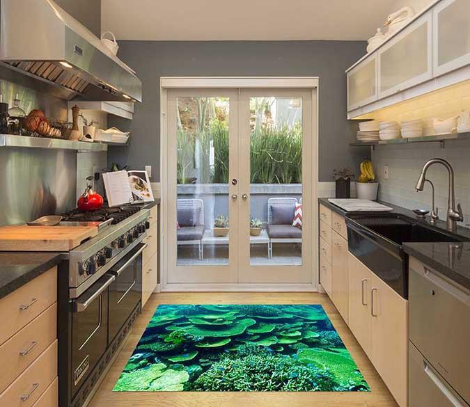 3D Sea Green Corals Kitchen Mat Floor Mural Wallpaper AJ Wallpaper 