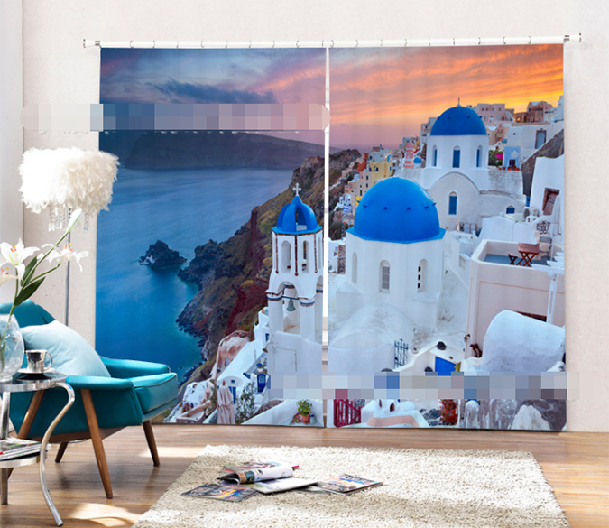 3D Santorini Island Sunset 2030 Curtains Drapes Wallpaper AJ Wallpaper 